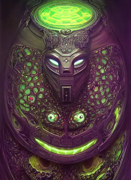 Prompt: mf doom reptile eyes, black skin, neon blacklight, intricate, elegant, highly detailed, centered, digital painting, artstation, concept art, smooth, sharp focus, illustration, artgerm, tomasz alen kopera, peter mohrbacher, donato giancola, joseph christian leyendecker, wlop, frank frazetta