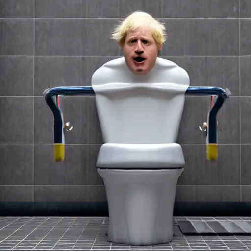 Image similar to movie scene of boris johnson as a urinal, wide shot, photorealistic, 8 k
