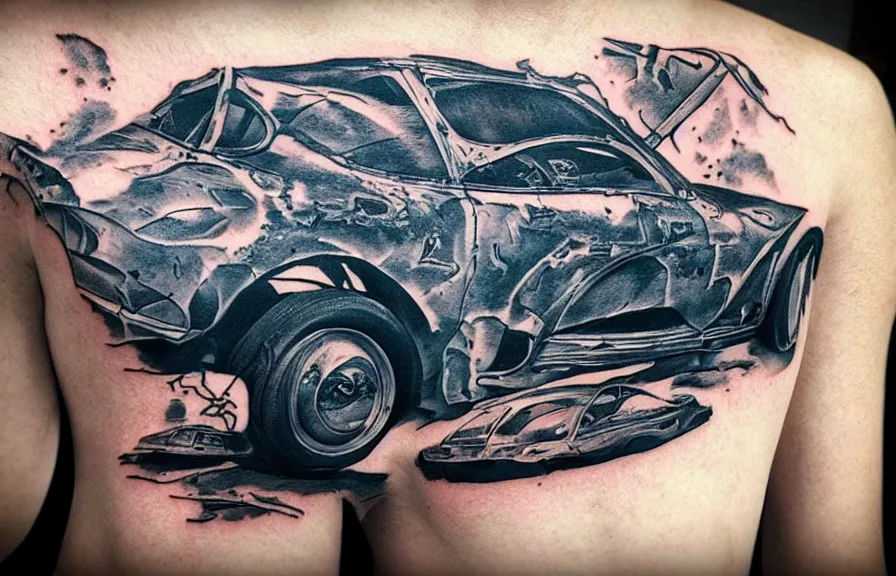 handpoke tattoo of a tiny car | Stable Diffusion