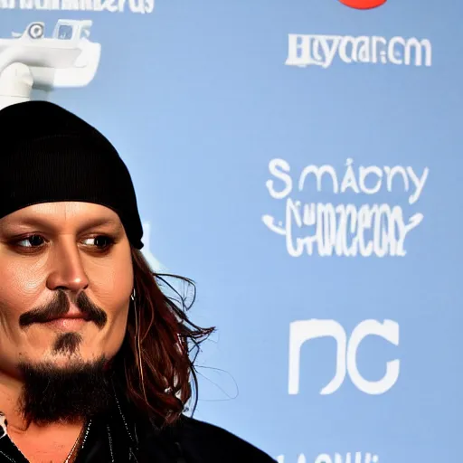 Image similar to Chubby Johnny Depp as Jesus Christ wearing a brown beanie as a YouTuber doing a Livestream