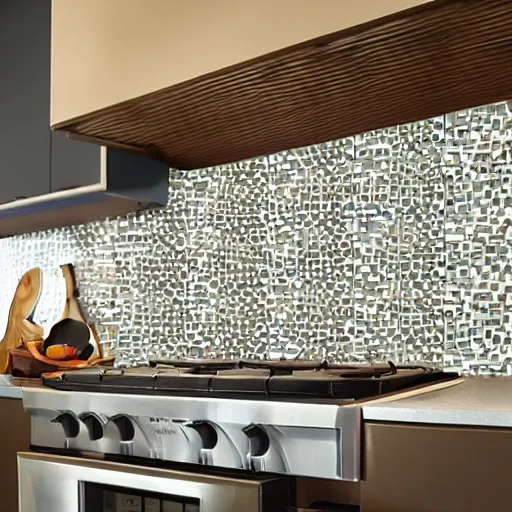 Prompt: kitchen tiled backsplash inspired by modern art