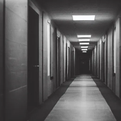 a never ending, dark hallway of a library, filled with | Stable ...