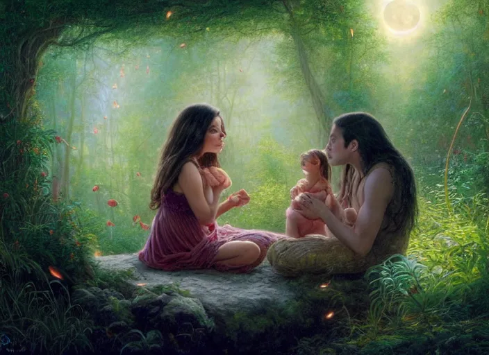 Image similar to Mila Kunis staring into the camera singing a lullaby, fireflies, full moon, Lilia Alvarado, Sophie Anderson, Mark Arian, Bob Byerley, Charlie Bowater, Mark Brooks, Steve Henderson, Justin Gerard, Arthur Hughes, Edward Robert Hughes, Mark Keathley, Victor Nizovtsev, Carlos Shwabe, Ross Tran, WLOP