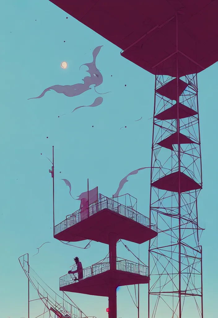 Image similar to by moebius and atey ghailan fire tower |