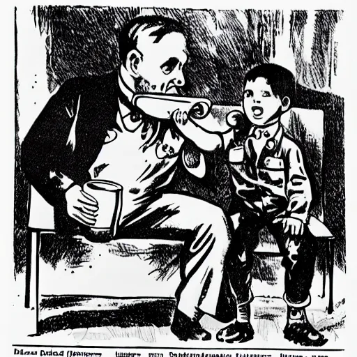 Prompt: communist man drinking champagne, hungry child next to him, soviet propaganda style