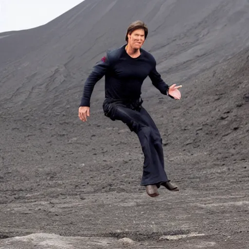 Prompt: tom cruise jumping in to a volcano for his latest movie, cinematic