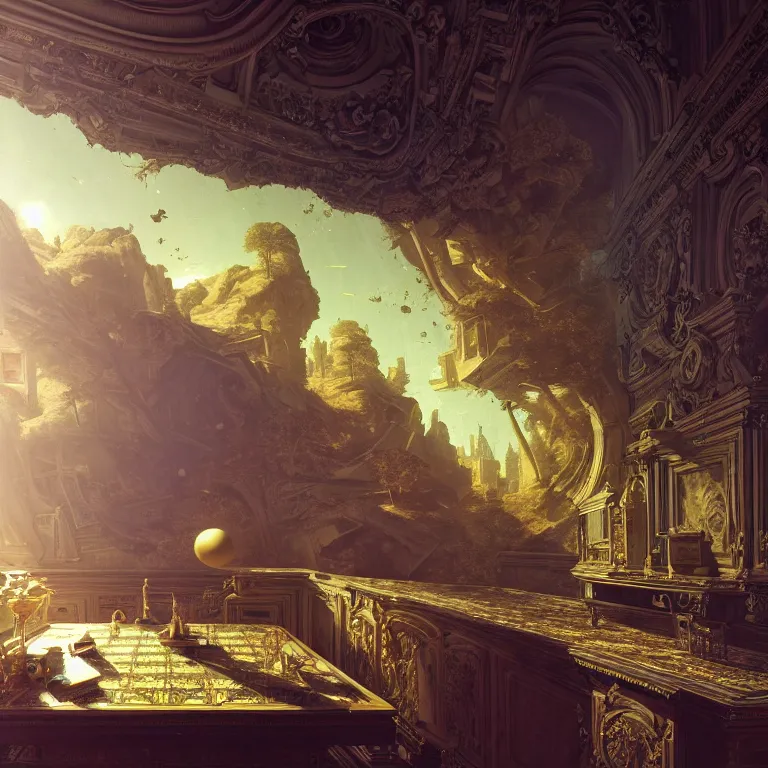 Image similar to motherboard, chip circuit, computer, dream - like atmosphere, baroque landscape painting, perfect composition, beautiful detailed intricate insanely detailed octane render trending on artstation, 8 k artistic photography, photorealistic, soft natural volumetric cinematic perfect light, chiaroscuro, award - winning photograph, masterpiece, raphael, caravaggio, greg rutkowski, beeple