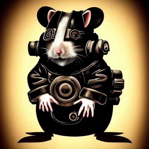 Image similar to a cute cyberpunk hamster as a supervillain, steam punk, gothic, 4 k