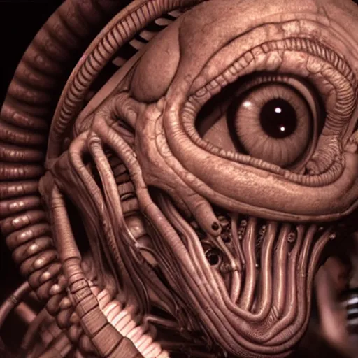 Prompt: a man with many eyes, hyperrealistm still from the movie alien, studio lighting,