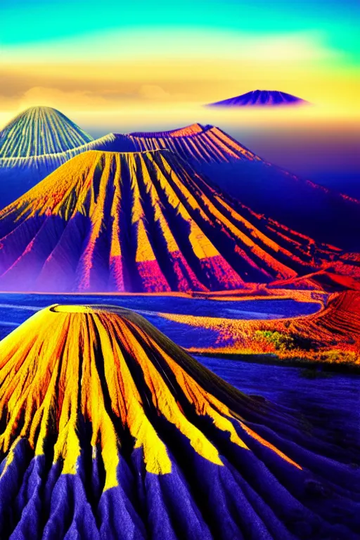 Image similar to bromo mountain, aesthetic, fantasy, pop art, by mike swiderek, jorge lacera, ben lo, tyler west, ultrarealistic, sharp focus, rendered by photoshop