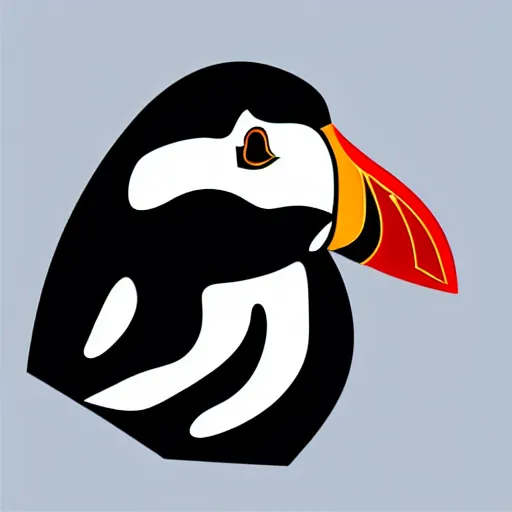 Image similar to flat single tone black vector silhouette of a puffin, pure white background, 4 k resolution
