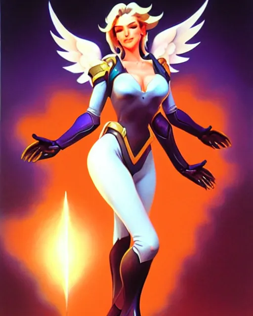 Prompt: mercy from overwatch, radiant light, caustics, by boris vallejo