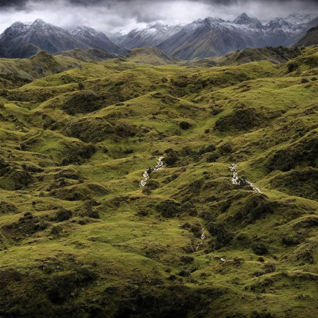 Image similar to Lord of the rings landscape in newzealand high quality