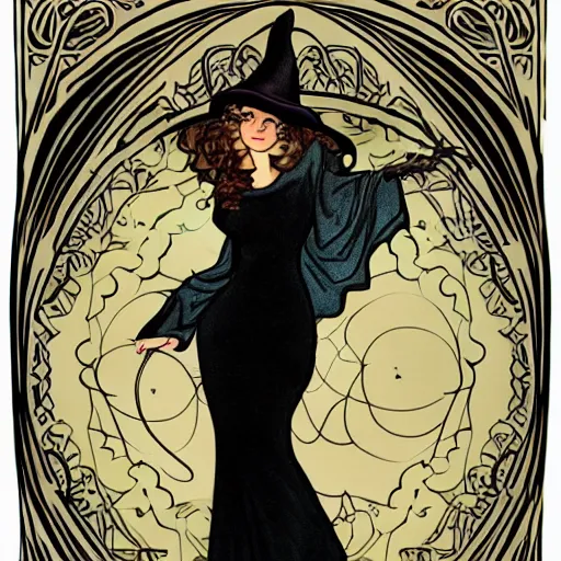 Image similar to artnouveau witch woman