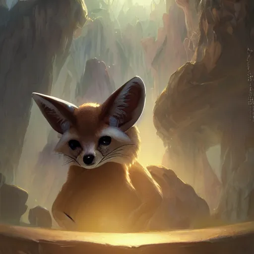 Image similar to Fennec fox scoundrel, hat, magic the gathering artwork, D&D, fantasy, cinematic lighting, centered, symmetrical, highly detailed, digital painting, artstation, concept art, smooth, sharp focus, illustration, volumetric lighting, epic Composition, 8k, art by Akihiko Yoshida and Greg Rutkowski and Craig Mullins, oil painting, cgsociety