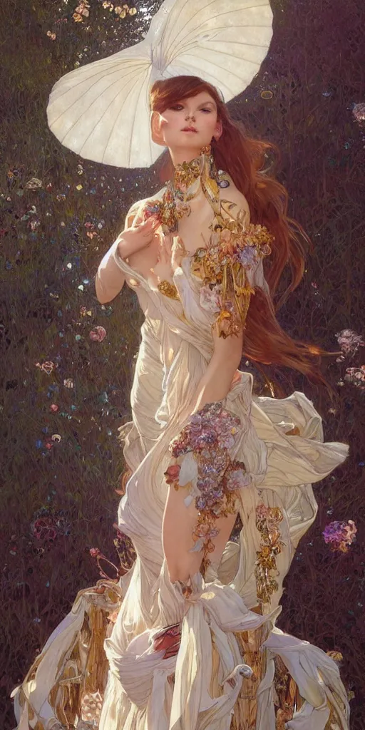 Image similar to ultra realistic illustration studio of a beautiful elegant girl in an artistic pose covered in silk, intricate, elegant, highly detailed, digital painting, artstation, concept art, smooth, sharp focus, illustration, art by artgerm and greg rutkowski and alphonse mucha by klimt