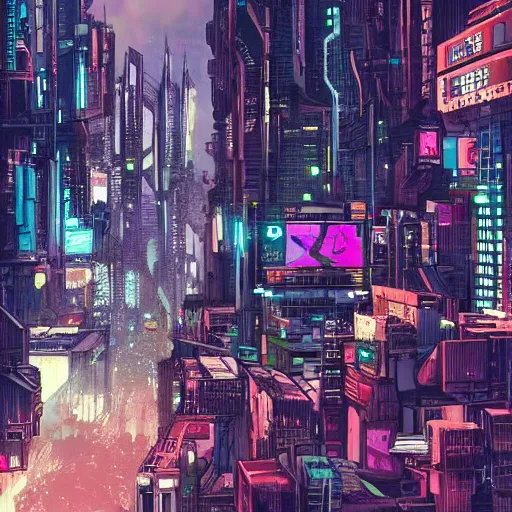 Prompt: a beautiful picture of a cyberpunk city by Frank Miller trending on Artstation
