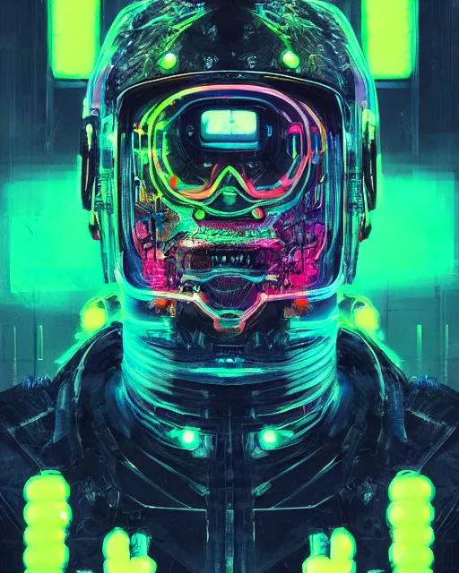 Prompt: detailed portrait cyberpunk helmet futuristic neon, reflective green coats, decorated with traditional japanese ornaments by Ismail inceoglu dragan bibin hans thoma greg rutkowski Alexandros Pyromallis Nekro Rene Maritte Illustrated, Perfect face, fine details, realistic shaded, fine-face, pretty face