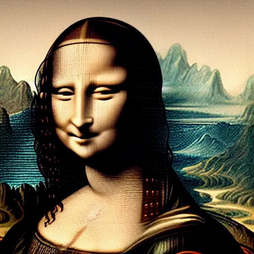Image similar to the mona lisa in the style of dan hillier