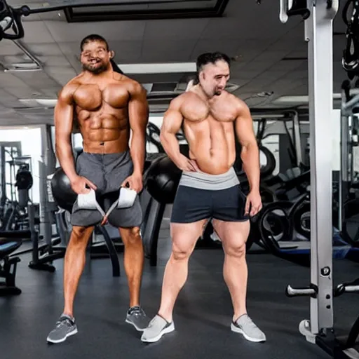 Image similar to photo of typical gym bros being bros at the gym