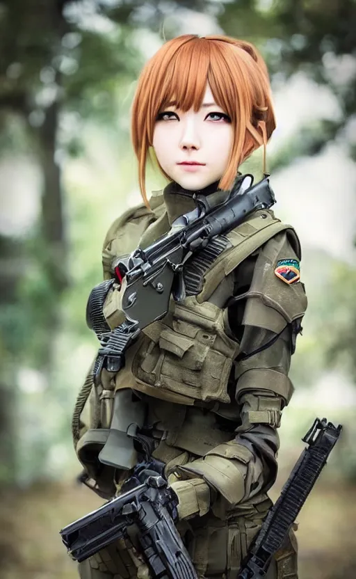 Prompt: portrait photo, highly detailed, high resolution, cosplay photo, stunning, girls frontline style, bokeh soft, 100mm, trending on instagram, by professional photographer, realistic human anatomy, real human faces, realistic military carrier, soldier clothing, mechanical exoskeleton supporting the body, modern warfare, realistic guns, shot with a canon, low saturation