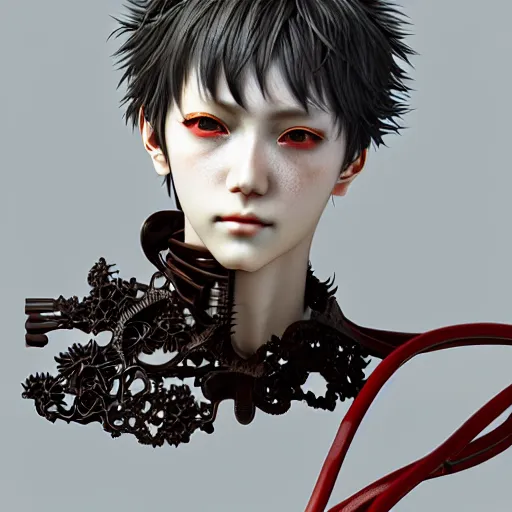 Prompt: prompt : hyperrealist photorealistic 3 d render of persona soft light portrait by takato yamamoto, mecha accessories parts and broken cables, gnarly details, otaku gangasta, inspired by fables, realistic face, smooth face feature, intricate oil painting, high detail, sharp high detail, manga and anime 2 0 0 0