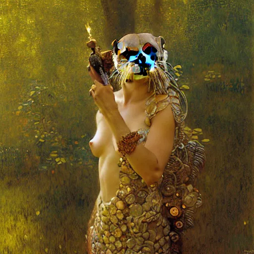 Image similar to portrait of a furry anthromorphic otter wearing a dress. furaffinity forest fantasy highly detailed painting by gaston bussiere craig mullins jc leyendecker gustav klimt artgerm greg rutkowski john berkey, bergey, craig mullins, ruan jia, raymond swanland, jeremy mann, tom lovell, alex malveda