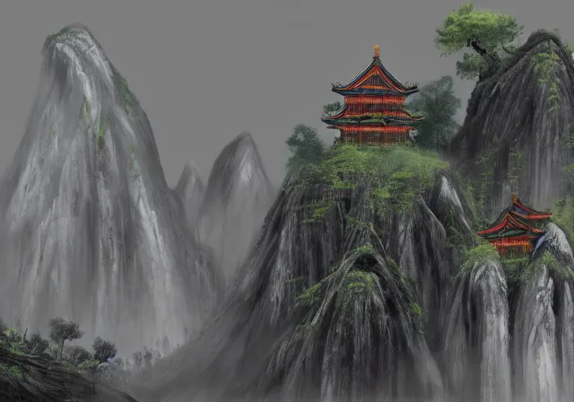 Image similar to ancient Chinese beautiful landscape mode concept art high realism