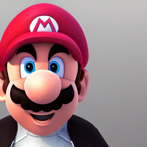 Prompt: 3d render of Mario with no hat wearing a long pink wig