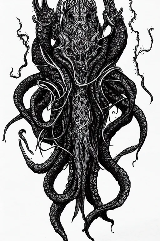 Image similar to black ink on paper, illithid cthulhu, trending on artstation, beautiful, intricate, detailed