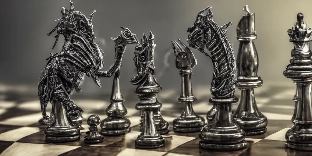 Prompt: photo taken of an epic intricate, ultra detailed, super realistic stop motion majestic gracious regal aristocratic gothic victorian chess created by weta workshop and tim burton, menacing, wide angle, full body shots, photorealistic, sharp focus, gloomy, extremely cold blueish colour temperature, 3 5 mm, f 1. 4, golden ratio