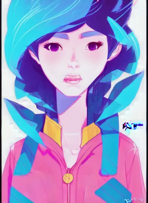 Image similar to female character inspired by 9 0's fashion and by madeline from celeste, art by rossdraws