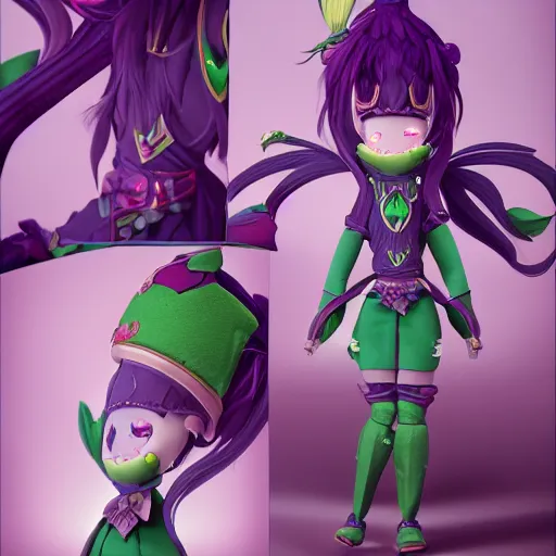 Image similar to cute fumo plush of a knight girl of a royal legion, green and purple, monster girl, vray, artstation