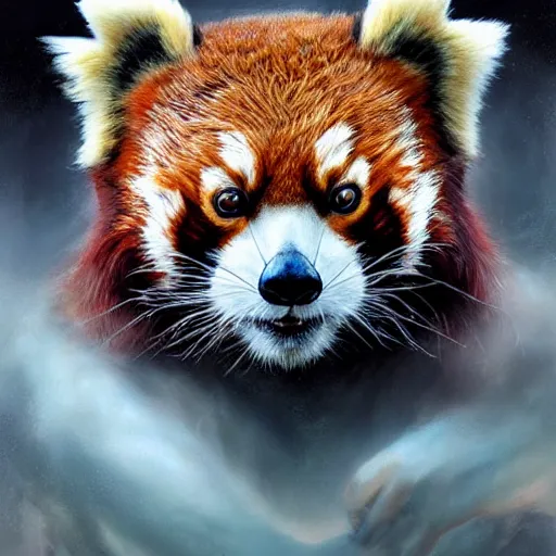 Image similar to epic portrait of red panda cyborg, detailed, digital painting, artstation, concept art, donato giancola, joseph christian leyendecker, wlop, boris vallejo, breathtaking, high details, extremely detailed, sincere face, establishing shot, artistic, hyper realistic, beautiful face, octane render