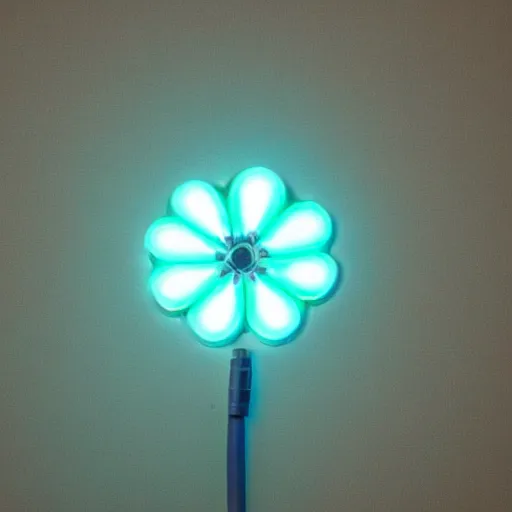 Image similar to mechanical, cybertronic, led hibiscus flower, glowing