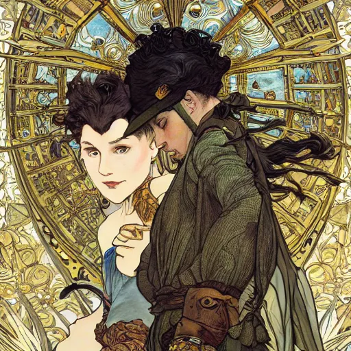 Image similar to a detailed picture of harrier du bois's bizarre adventure, intricate, elegant, highly detailed, digital painting, artstation, concept art, matte, sharp focus, illustration, art by rebecca guay and by arthur rackham and by alphonse mucha and by john william waterhouse