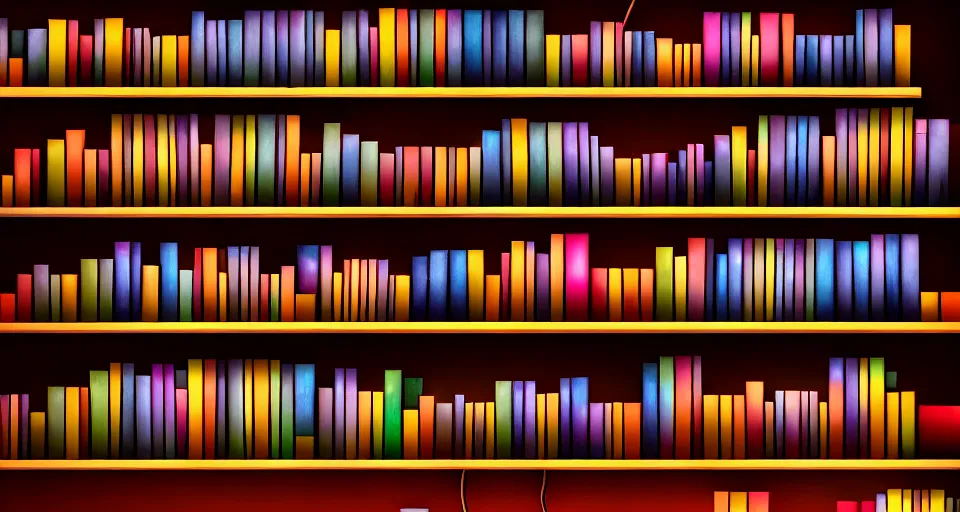 Image similar to a bookshelf of wonderful magical experiments, cinematic lighting, detailed, 4 k