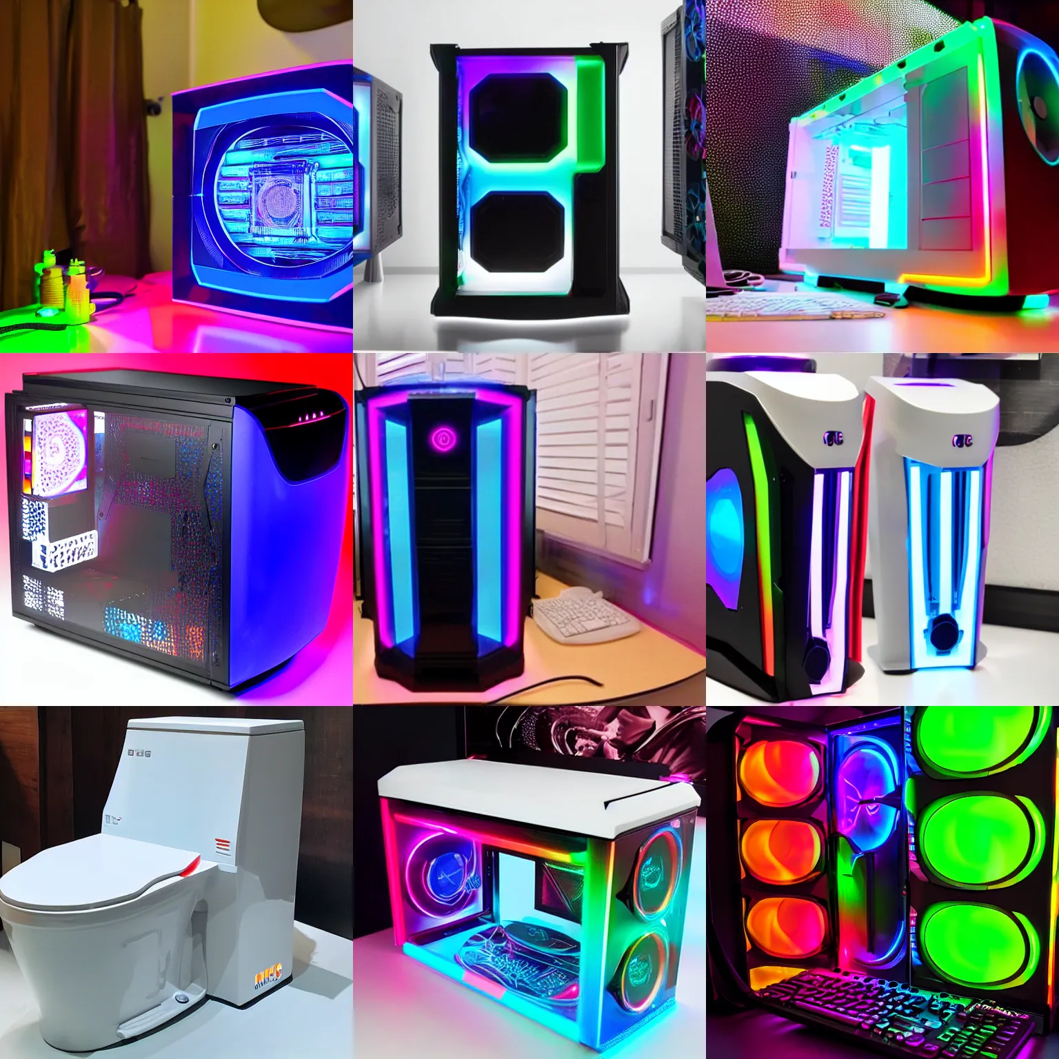 Prompt: an rgb gaming computer that is also a toilet