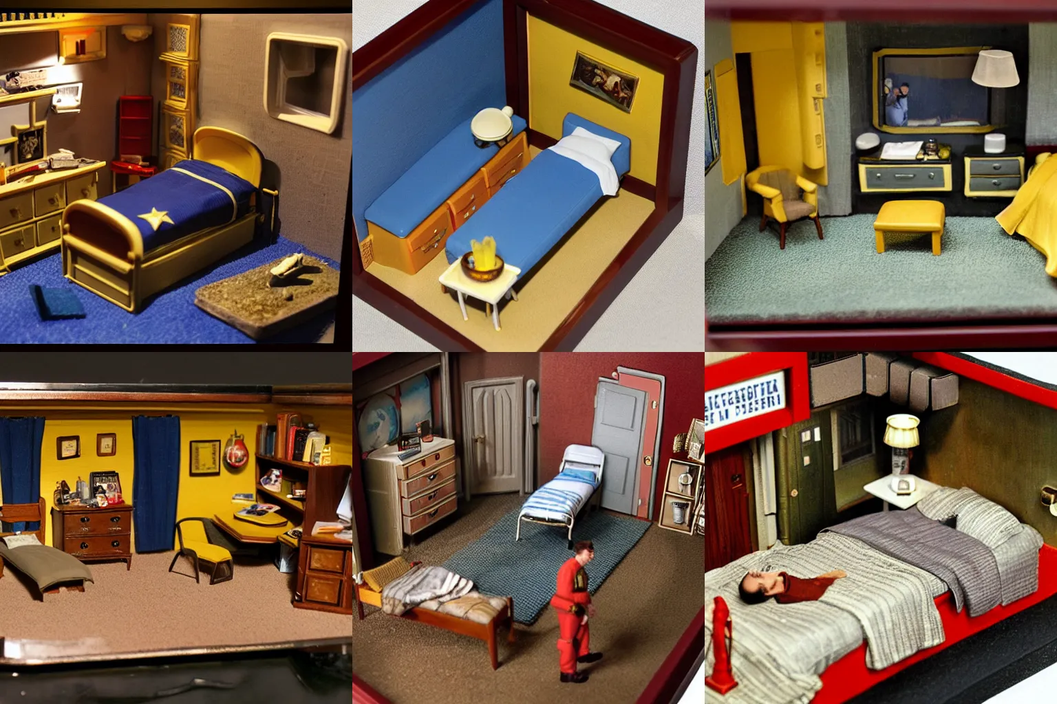 Prompt: miniature diorama of captain kirk's bedroom