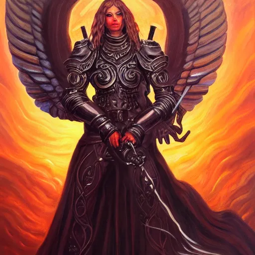 Image similar to portrait painting of a fallen angel paladin with big burnt, sharp focus, award - winning, trending on artstation, masterpiece, highly detailed, intricate. art by terese nielsen