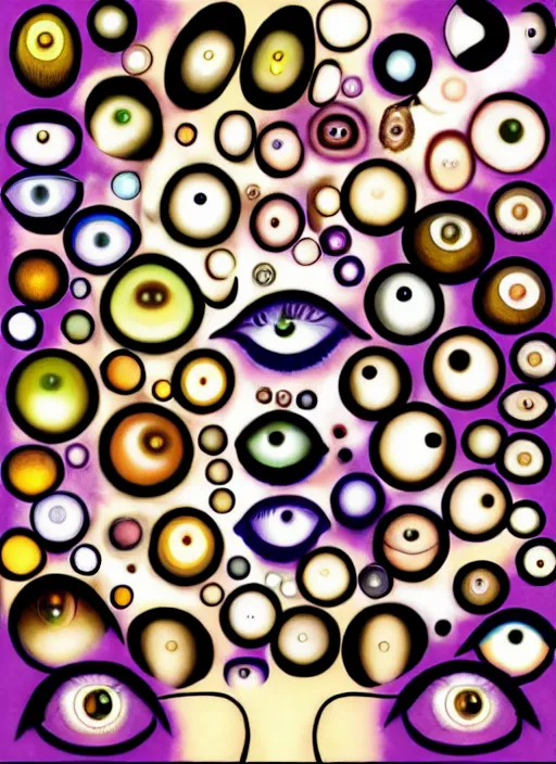 Image similar to diverse eyes!, dot pupils, sperical iris, macro, advanced art, art styles mix, from wikipedia, grid of styles, various eye shapes