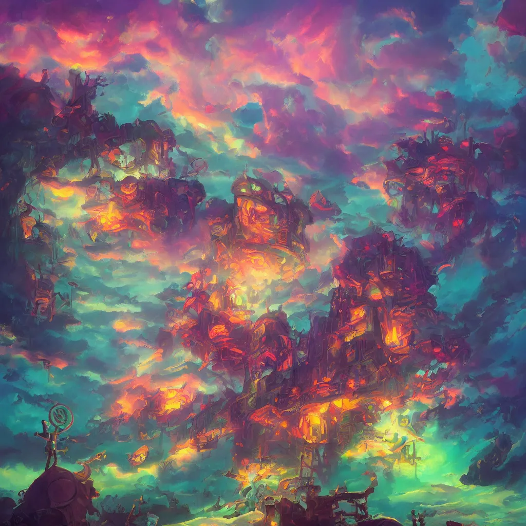 Prompt: a beautiful and vivid and colorful and trippy Andreas Rocha fantasy illustration with pastel colors of the krebs cycle, featured on artstation, 8k hq acrylic impasto