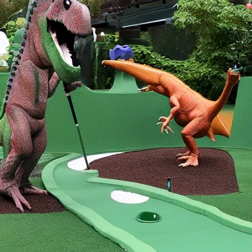 Image similar to dinosaur mini golf, mini put, golf, dinosaurs