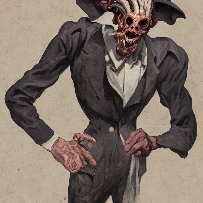 Prompt: excellent painted portrait of a terrifying evil inhuman shadowy monster in a 1940s vintage suit, high quality painting with detailed face and burning frightening eyes, 8k resolution, trending on artstation, octane render, art by artgerm and greg rutkowski and alphonse mucha and craig mullins and James Jean and Andrei Riabovitchev and Marc Simonetti and peter mohrbacher, sharp focus, smooth