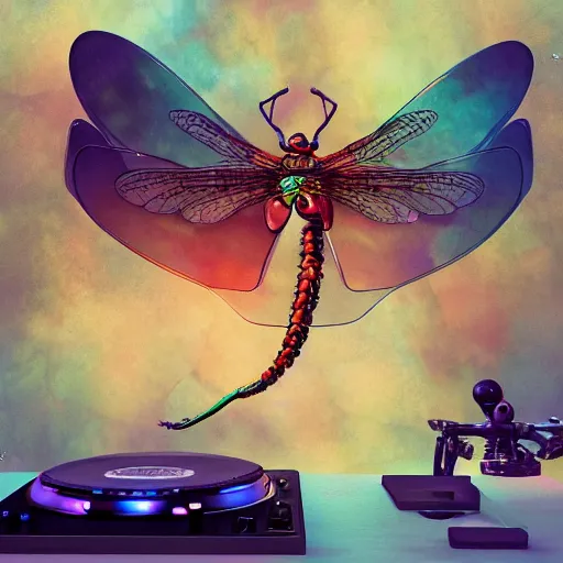 Prompt: surreal gouache painting, by yoshitaka amano, by ruan jia, by Conrad roset, by good smile company, detailed anime 3d render of big transparent amber stone in the center of the screen with a magical dragonfly inside. dragonfly inside an amber stone, amber stone on the Dj mixer, Surrounded by a big DJ Mixer, Controller deck, portrait, cgsociety, artstation, rococo mechanical and Digital and electronic, dieselpunk atmosphere