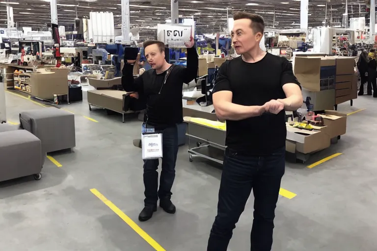 Image similar to elon musk putting bombs in ikea