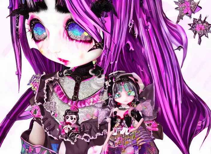 Image similar to baroque bedazzled gothic royalty frames surrounding a pixelsort emo demonic horrorcore japanese beautiful fairy kei doll, sharpened early computer graphics, remastered chromatic aberration