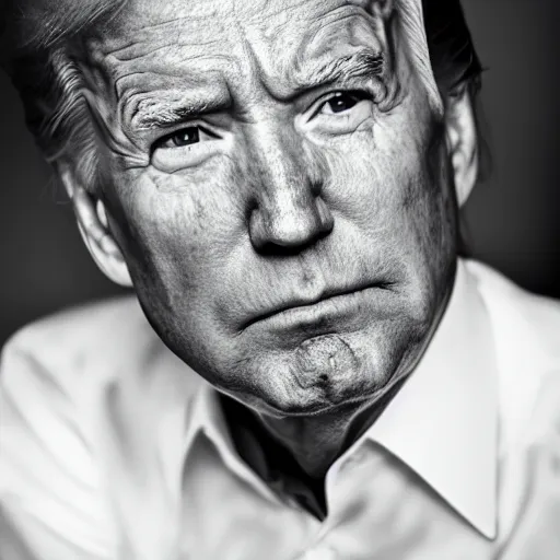 Image similar to , donald trump, joe biden, ron desantis, nancy pelosi, symmetrical, close up face portrait of ash catchem, scowling, studio lighting, depth of field, photography, black and white, highly detailed