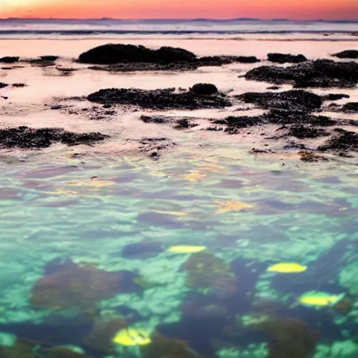 Image similar to tide pool filled sea creatures at sunset