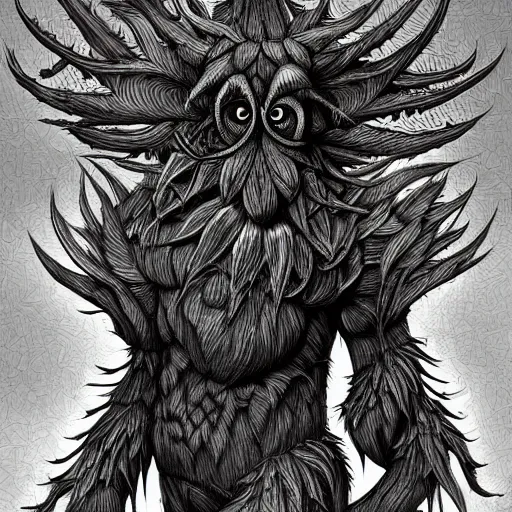 Image similar to A humanoid thistle monster, highly detailed, digital art, sharp focus, trending on art station, fern, anime art style